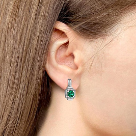 Серьги Аквамарин - Серебро 925, Синтетический изумруд, Фианит (арт. 43422Г.5)