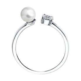 Кольцо SOKOLOV - Серебро 925, Жемчуг имитация, Фианит (арт. 94013680)