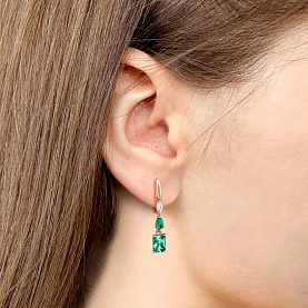 Серьги Аквамарин - Серебро 925, Синтетический изумруд, Фианит (арт. 400617П.6)