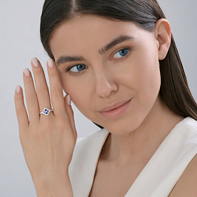 Кольцо SOKOLOV - Серебро 925, Фианит, Сапфир (арт. 62010020)