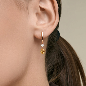 Серьги SOKOLOV - Золото 585, Фианит, Цитрин (арт. 729365)