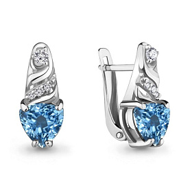 Серьги Аквамарин - Серебро 925, Топаз, Фианит (арт. 4469905А.5)