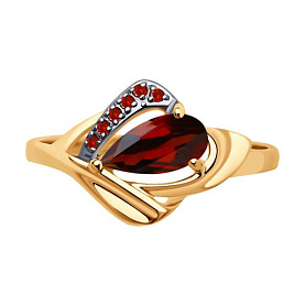 Кольцо SOKOLOV - Золото 585, Гранат, Фианит (арт. 716598)