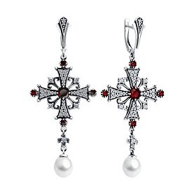 Серьги Diamant - Серебро 925, Жемчуг культивированный, Фианит (арт. 95-321-02037-1)
