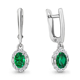 Серьги Аквамарин - Серебро 925, Синтетический изумруд, Фианит (арт. 49302АГ.5)