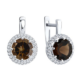 Серьги Diamant - Серебро 925, Раухтопаз, Фианит (арт. 94-320-02052-4)