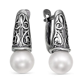 Серьги Красная пресня - Серебро 925, Жемчуг имитация (арт. 3368916)