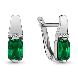 Серьги Аквамарин - Серебро 925, Синтетический изумруд, Фианит (арт. 46840АГ.5)