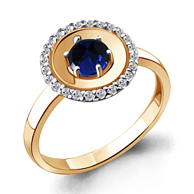 Кольцо Аквамарин - Серебро 925, Синтетический сапфир , Фианит (арт. 68808АБ.6)