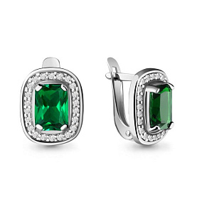 Серьги Аквамарин - Серебро 925, Синтетический изумруд, Фианит (арт. 42902Г.5)