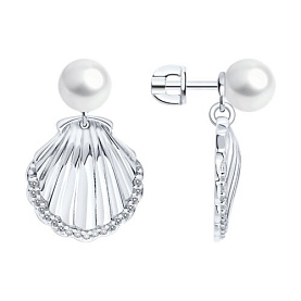 Серьги SOKOLOV - Серебро 925, Жемчуг имитация, Фианит (арт. 94027226)