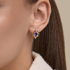 Серьги SOKOLOV - Золото 585, Синтетический сапфир , Фианит (арт. 729344)