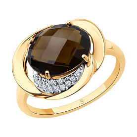 Кольцо SOKOLOV - Золото 585, Раухтопаз, Фианит (арт. 714251)