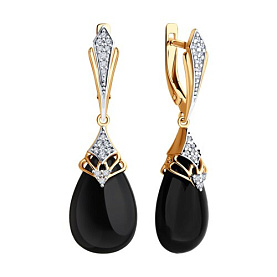 Серьги SOKOLOV - Серебро 925, Оникс, Фианит (арт. 83020411)