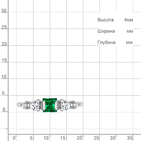 Кольцо Аквамарин - Серебро 925, Синтетический изумруд, Фианит (арт. 600220АГ.5)