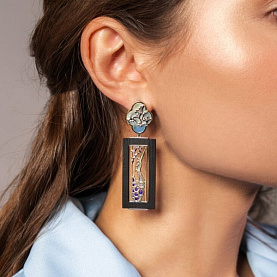 Серьги Кабаровских - Серебро 925, Дерево, Эмаль (арт. 2-197-0005)