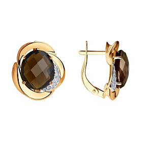 Серьги SOKOLOV - Золото 585, Раухтопаз, Фианит (арт. 724382)