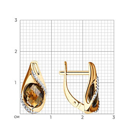 Серьги SOKOLOV - Золото 585, Раухтопаз, Фианит (арт. 724167)