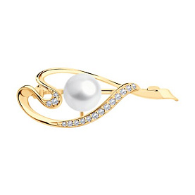 Брошь SOKOLOV - Серебро 925, Жемчуг имитация, Фианит (арт. 93040006)