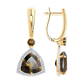 Серьги Diamant - Золото 585, Раухтопаз, Фианит (арт. 51-321-00865-2)