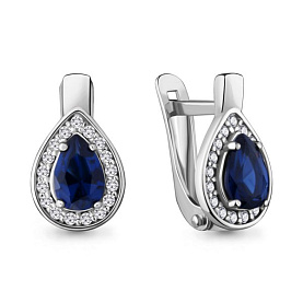 Серьги Аквамарин - Серебро 925, Синтетический сапфир , Фианит (арт. 48232Б.5)