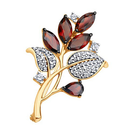 Брошь SOKOLOV - Серебро 925, Гранат, Фианит (арт. 92040132)