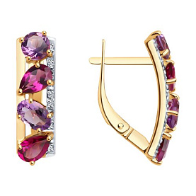 Серьги SOKOLOV - Золото 585, Аметист, Родолит, Фианит (арт. 728775)