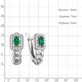 Серьги Аквамарин - Серебро 925, Синтетический изумруд, Фианит (арт. 450136АГ.5)