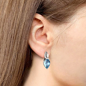 Серьги Аквамарин - Серебро 925, Синтетический топаз, Фианит (арт. 45017392А.5)