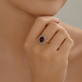 Кольцо SOKOLOV - Золото 585, Гранат, Фианит (арт. 716678)