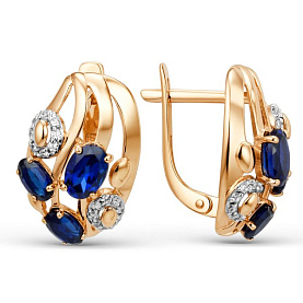 Серьги ЮФ Династия - Золото 375, Синтетический сапфир , Фианит (арт. 010232-5472)