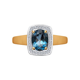 Кольцо SOKOLOV - Серебро 925, Топаз лондон, Фианит (арт. 92014549)