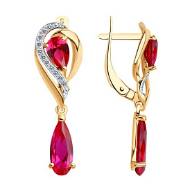 Серьги SOKOLOV - Золото 375, Синтетический рубин, Фианит (арт. 37724967)