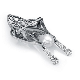 Брошь Красная пресня - Серебро 925, Жемчуг имитация (арт. 13617030)