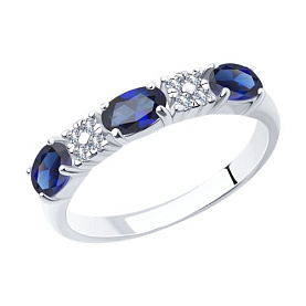 Кольцо SOKOLOV - Серебро 925, Синтетический сапфир , Фианит (арт. 88010072)