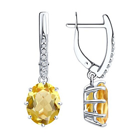 Серьги Diamant - Серебро 925, Фианит, Цитрин (арт. 94-321-02054-5)