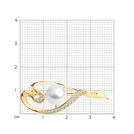 Брошь SOKOLOV - Серебро 925, Жемчуг имитация, Фианит (арт. 93040006)
