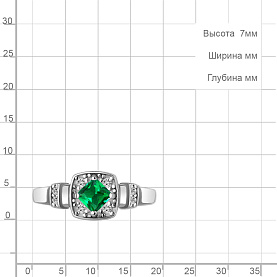 Кольцо Аквамарин - Серебро 925, Синтетический изумруд, Фианит (арт. 600454АГ.5)