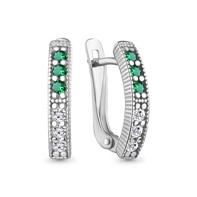 Серьги Аквамарин - Серебро 925, Синтетический изумруд, Фианит (арт. 400921АГ.5)