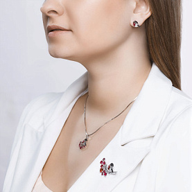 Серьги SOKOLOV - Серебро 925, Синтетический рубин, Фианит (арт. 94022615)