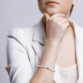 Браслет SOKOLOV - Золото 585, Жемчуг культивированный, Синтетический сапфир , Фианит (арт. 795000)