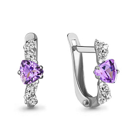 Серьги Аквамарин - Серебро 925, Аметист, Фианит (арт. 4762304А.5)