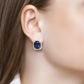 Серьги SOKOLOV - Серебро 925, Синтетический сапфир , Фианит (арт. 88020010)