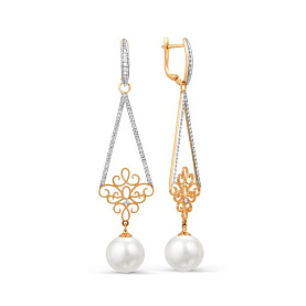 Серьги ЮК Гранат - Золото 585, Жемчуг культивированный, Фианит (арт. 21802167)