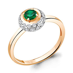 Кольцо Аквамарин - Серебро 925, Синтетический изумруд, Фианит (арт. 67331АГ.6)