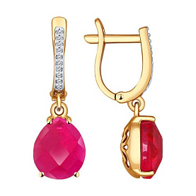 Серьги SOKOLOV - Золото 375, Синтетический рубин, Фианит (арт. 37724213)