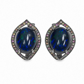 Серьги Дар - Серебро 925, Опал, Сапфир (арт. С-5208чрс11716151)
