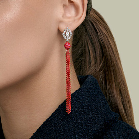 Серьги SOKOLOV - Серебро 925, Синтетический рубин, Фианит (арт. 94027680)