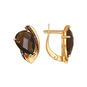 Серьги SOKOLOV - Золото 585, Раухтопаз, Фианит (арт. 724322)