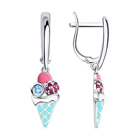 Серьги SOKOLOV - Серебро 925, Синтетический рубин, Фианит, Эмаль (арт. 94022984)